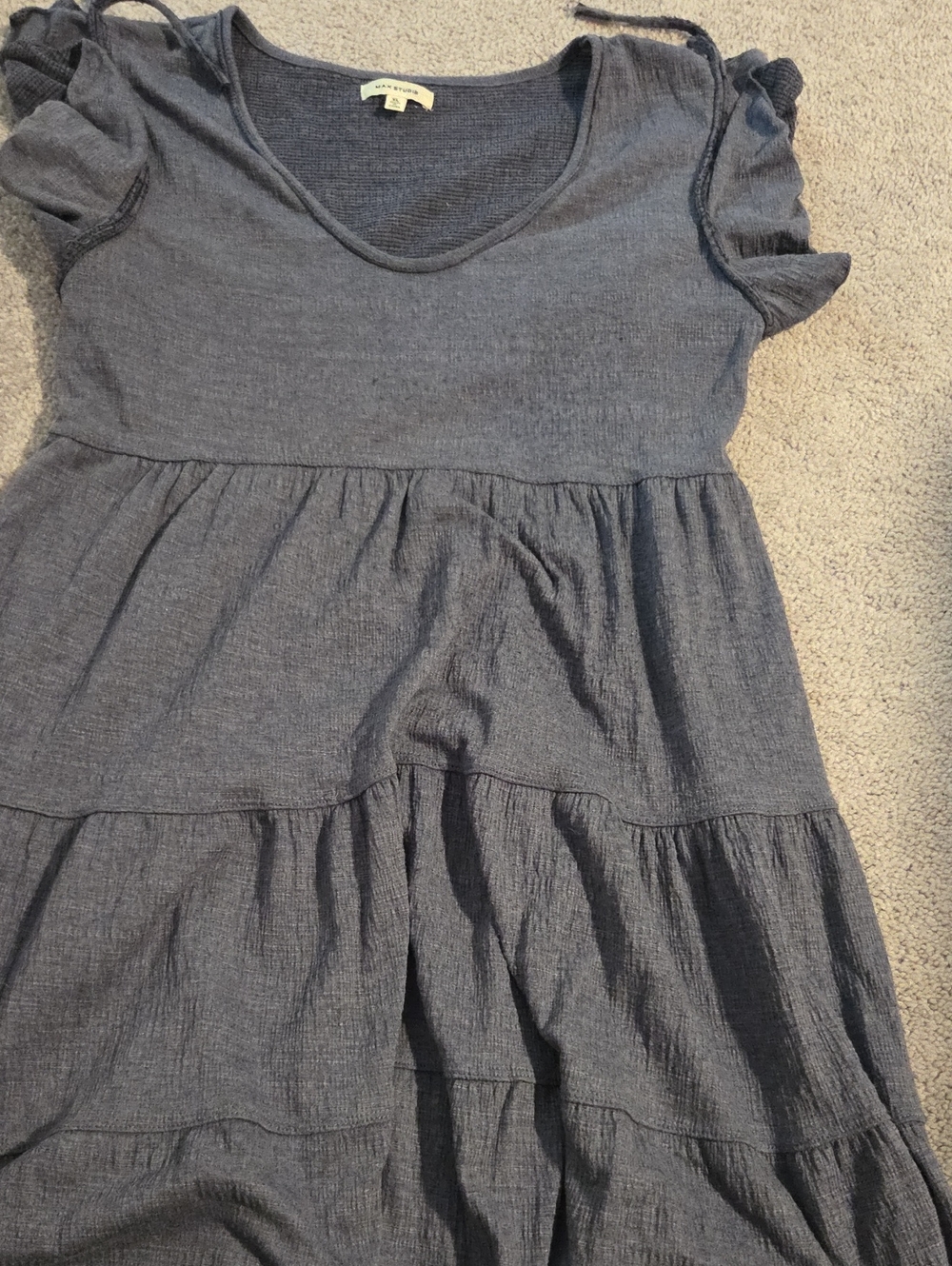 Max Studio Slate Blue Tiered Short Sleeve Dress